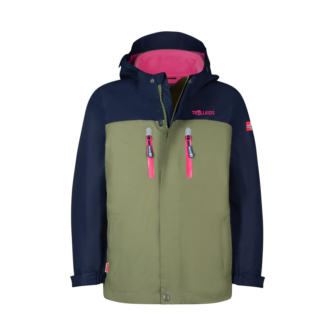 Trollkids Mädchen Bryggen wasserdichte Winddichte 3in1 Jacke 98 Marine/Dunkle Olive/Hellmagenta, 98