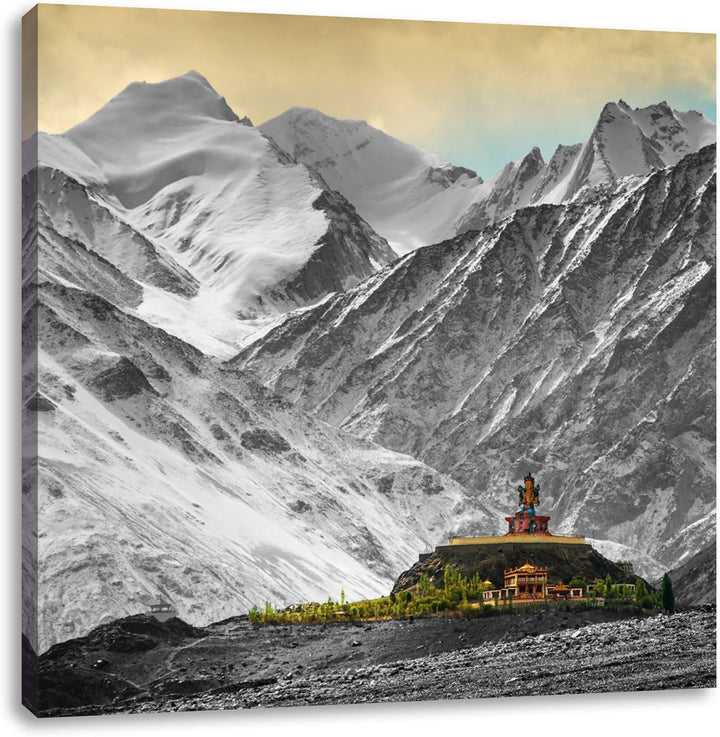 Pixxprint Tempel in den Bergen von Tibet als Leinwandbild Quadratisch/Grösse: 70x70 / Wandbild/Kunst