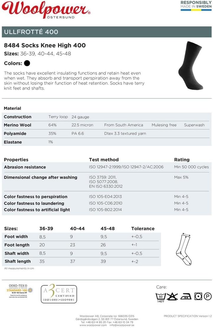 Woolpower 400 Knee High Socks - Merino Thermo Socken/Strümpfe 36-39 Schwarz, 36-39 Schwarz