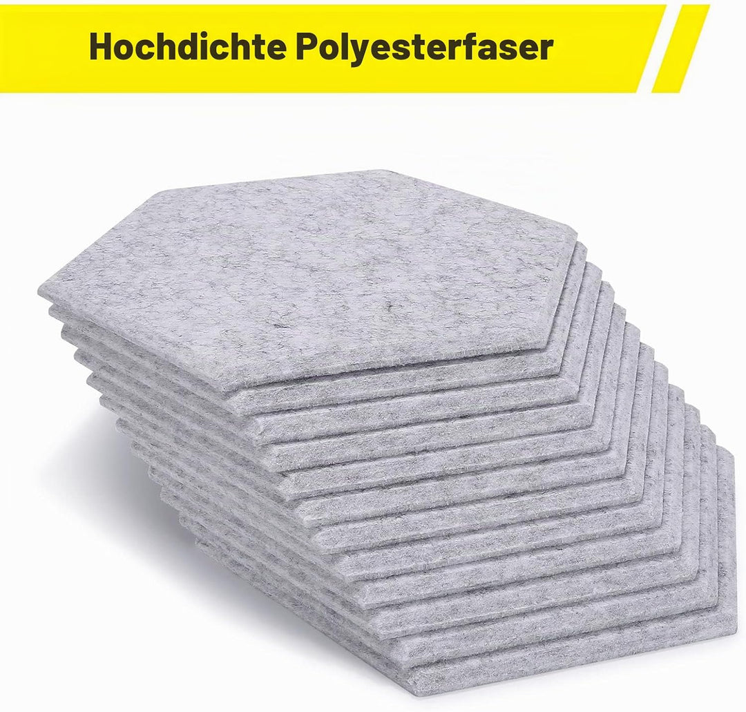 12 Packungen Akustische Absorptions-Paneels, AGPTEK 30 x 26 x 0,9 cm Hexagon Absorptionsplatten, Aku