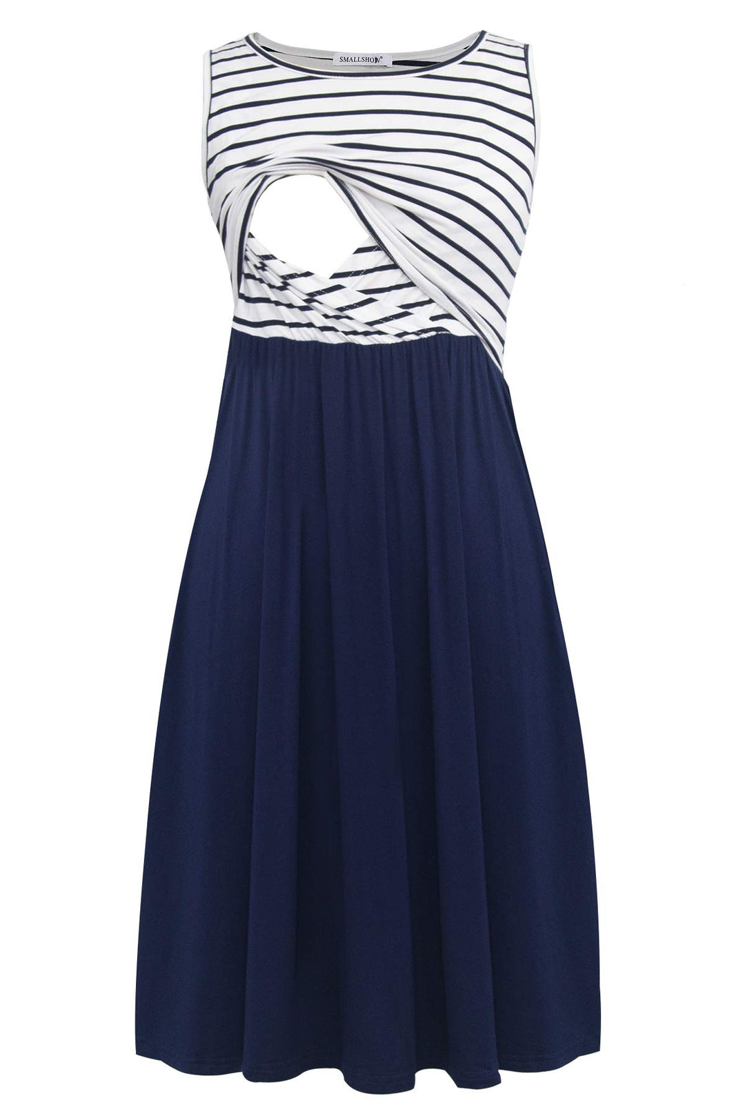 Smallshow Ärmelloses Patchwork-Umstandskleid mit Taschen für Frauen L Marine Streifen-marine, L Mari