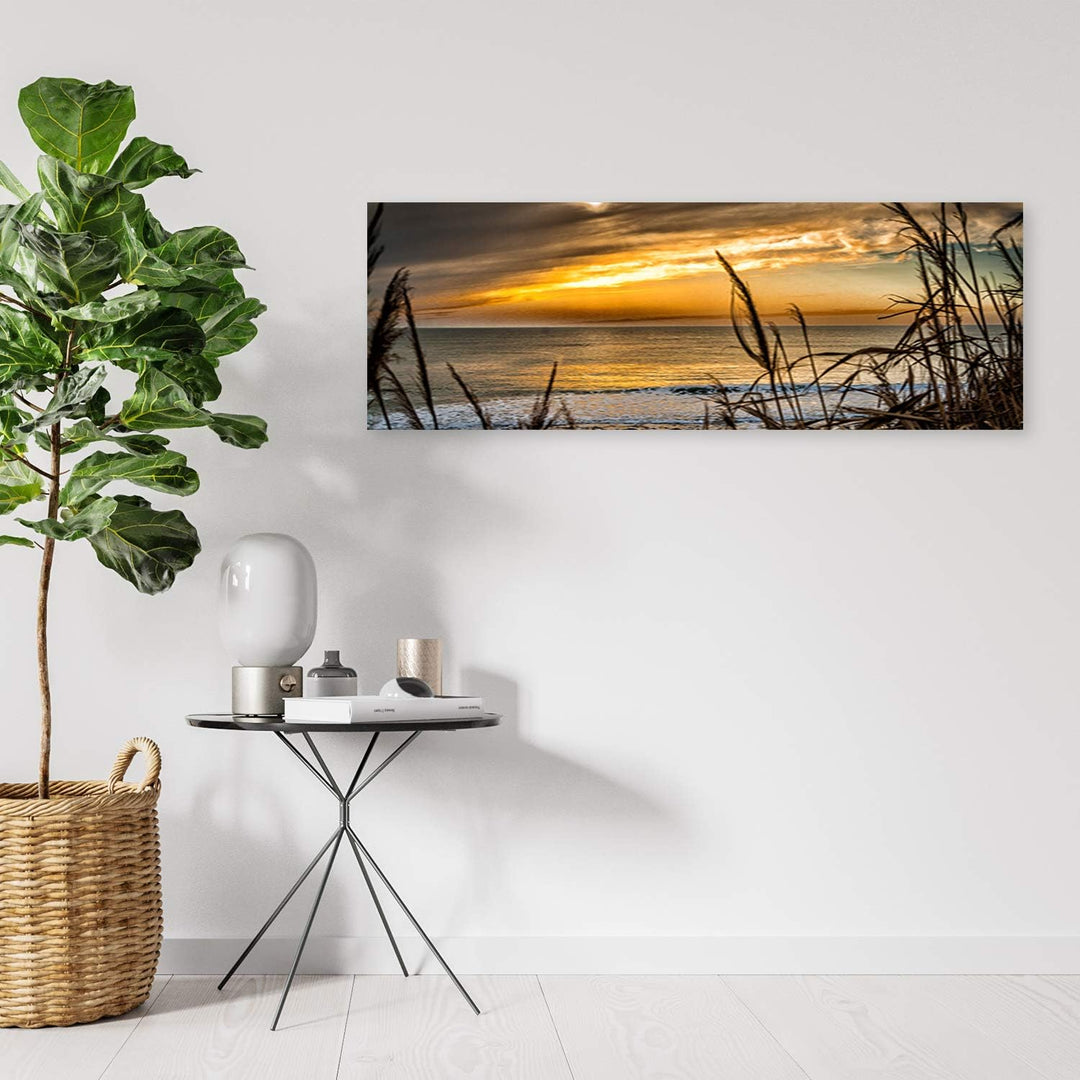 Feeby Leinwandbild Meer Bild Kunstdruck Landschaft Orange 150x50 cm Leinwandbild 150x50 cm Orange_b,