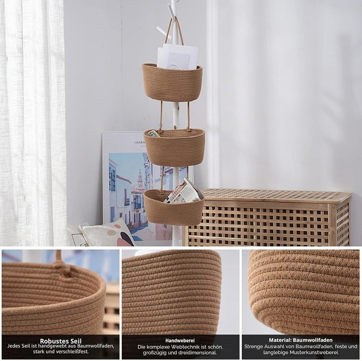 3-Tier Baumwolle Seil Gewebt Wall-Mounted Veranstalter, Hängeorganizer Tür Wand Organizer, Organizer