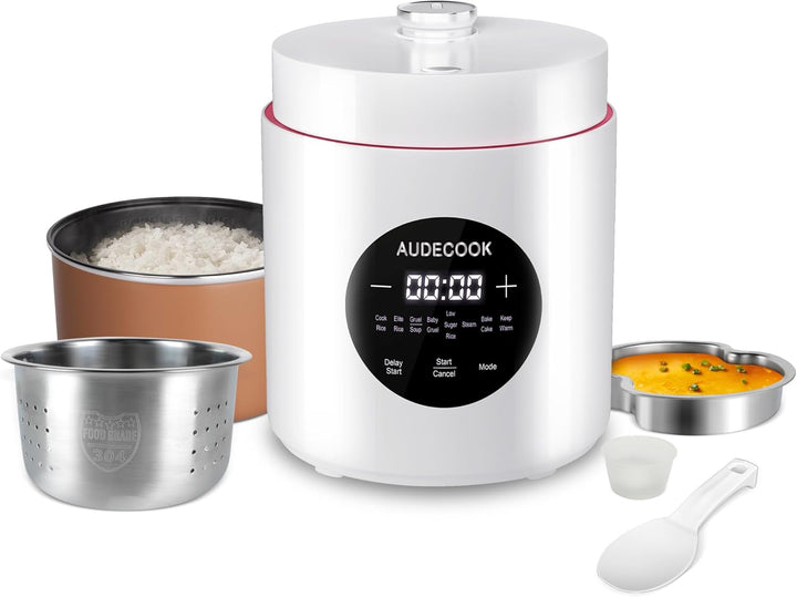 Audecook Reiskocher Klein [1,5l],Edelstahl-Dampfgarer-Einsatz Mit Antihaftbeschichteter Inner Gartop