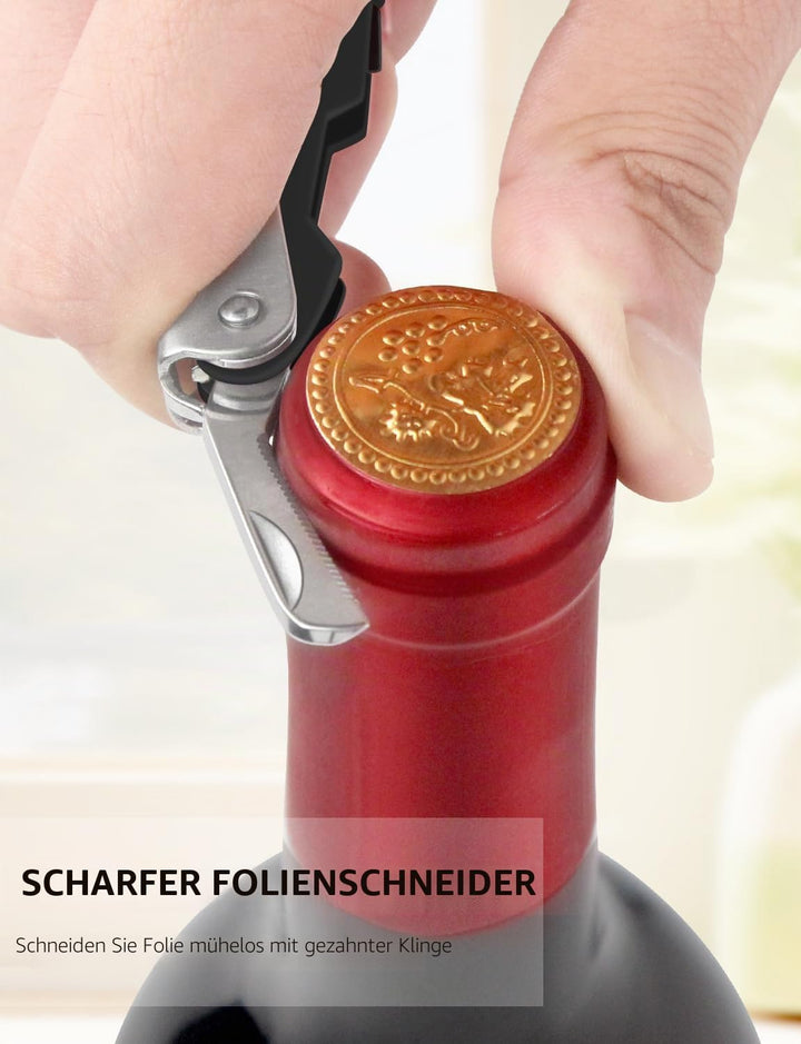 CORKAS Kellnermesser Profi Korkenzieher aus Edelstahl in Gastronomie Qualität mit Flaschenöffner & F