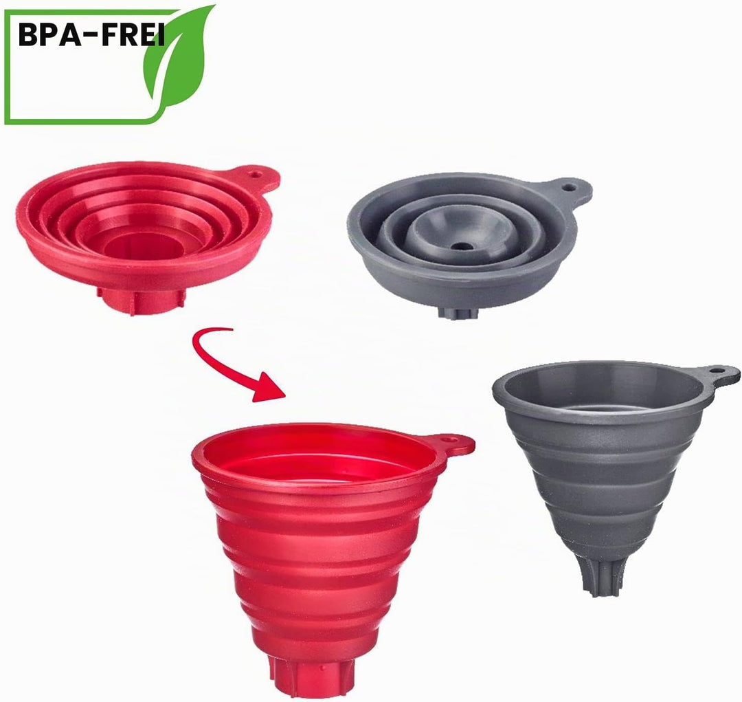 Westmark Trichter-Set, 2tlg., Ø 10 und 11 cm, Faltbar, Silikon, Grau/Rot, 21212270 Grau/Rot, Faltbar