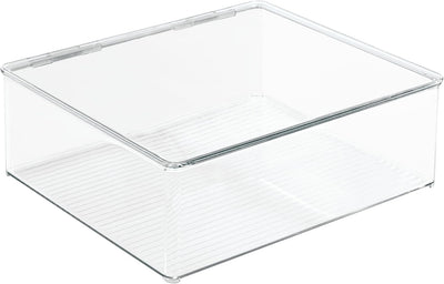 mDesign 2er-Set Wäschebox – 12,7 cm hohe Kleiderkiste mit Deckel für den Kleiderschrank – Stapelboxe