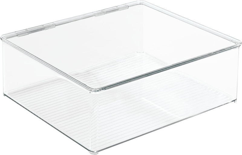 mDesign 2er-Set Wäschebox – 12,7 cm hohe Kleiderkiste mit Deckel für den Kleiderschrank – Stapelboxe