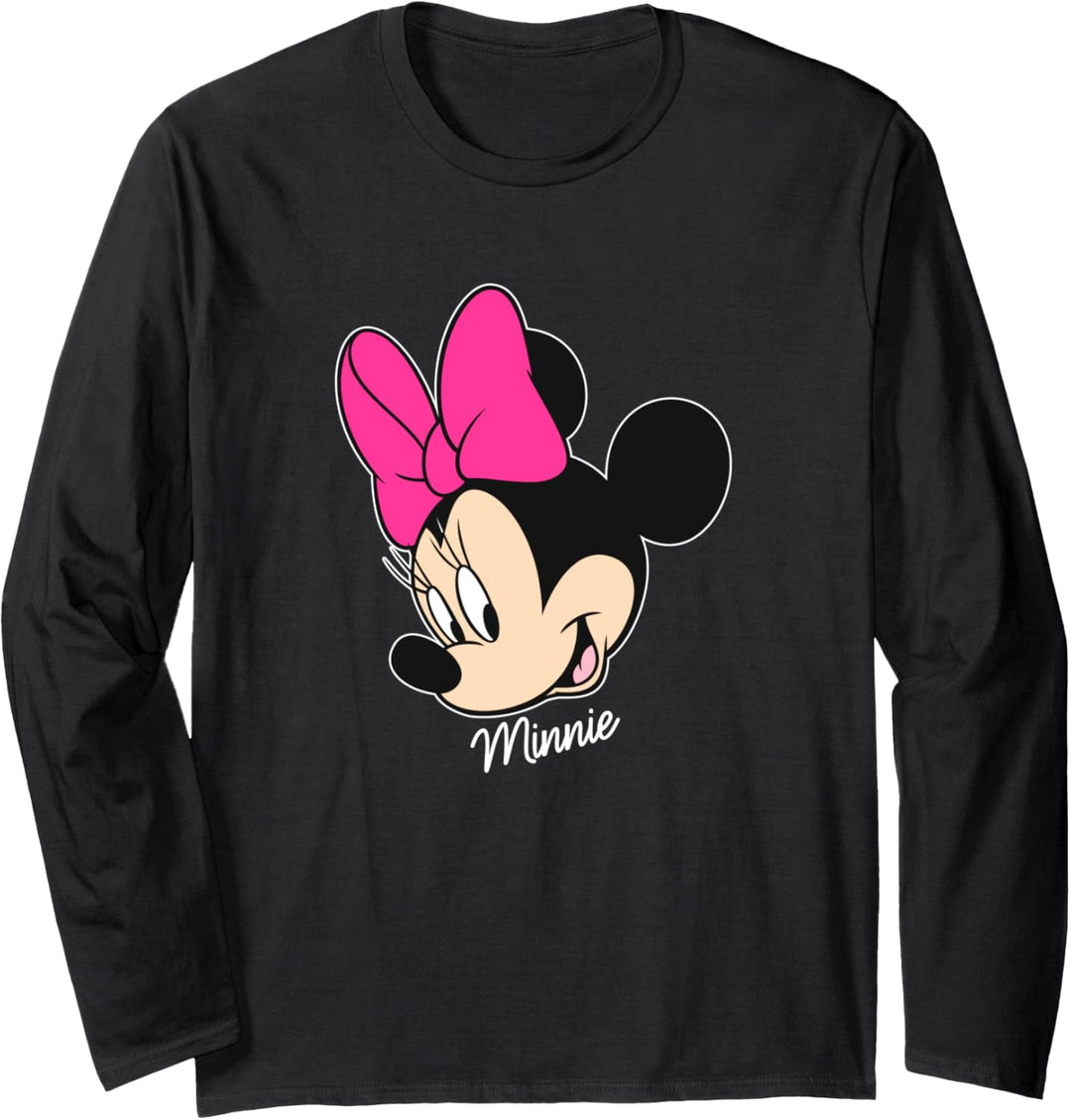 Disney Minnie Mouse Big Face Smile Pink Bow Langarmshirt