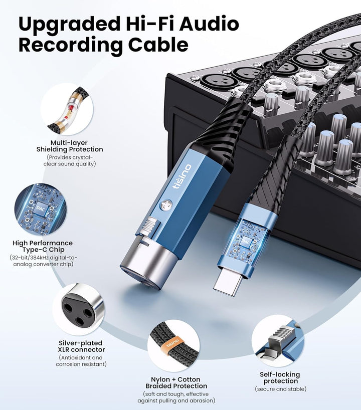 Tisino XLR auf USB C Mikrofonkabel, Upgraded Hi-Fi Audio Recording Kabel USB C Mikrofonkabel für dyn