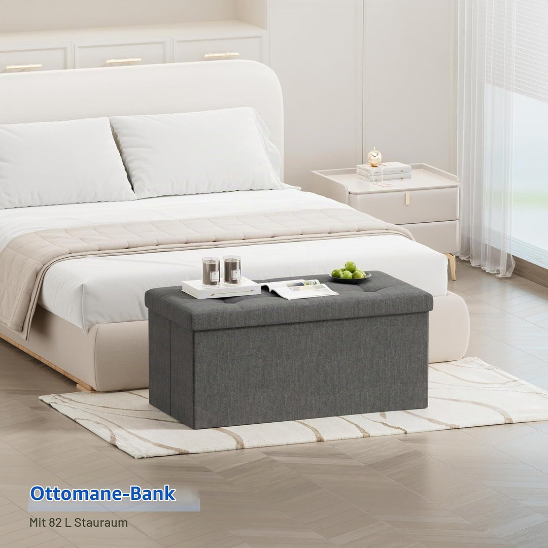 BRIAN &amp; DANY Faltbarer sitzhocker Leinen Sitzbank mit Stauraum, Dunkelgrau, 76 x 38 x 38cm, Dunkelgr