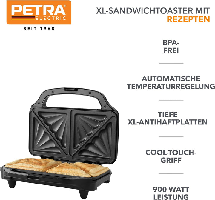 Petra PT2017TVDE XL-Sandwichtoaster - BPA-frei, tiefe, leicht zu reinigende antihaftbeschichtete Dop