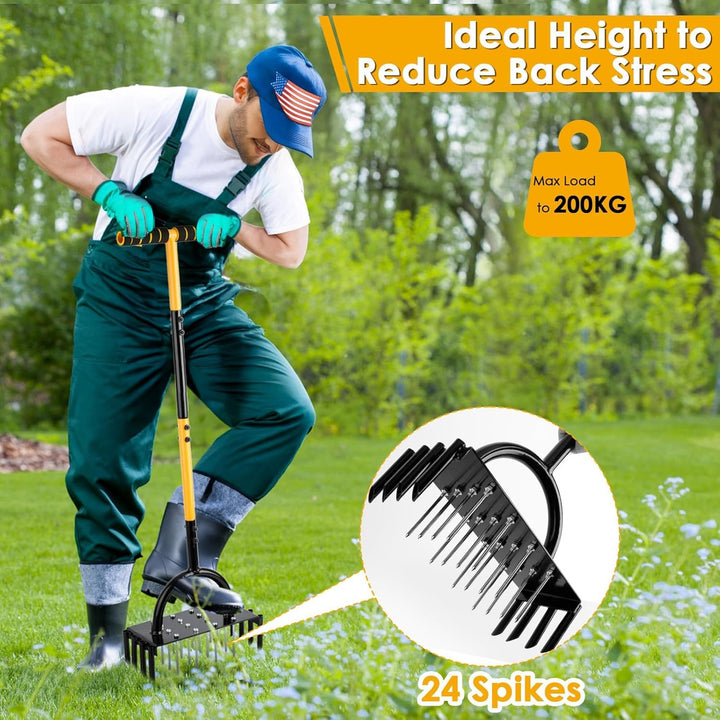 Rasenlüfter,Aerifizierer für Rasen,Manuell Rasenbelüfter mit 24 Eisenspikes,Heavy Duty Handvertikuti