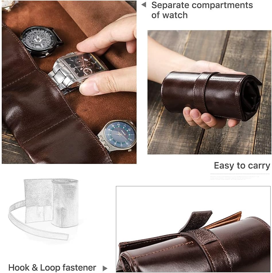 Hiram Uhr Armband Aufbewahrungstasche Fall Leder Tragbare Reiseuhr Echtledertasche, Uhrentasche Lede