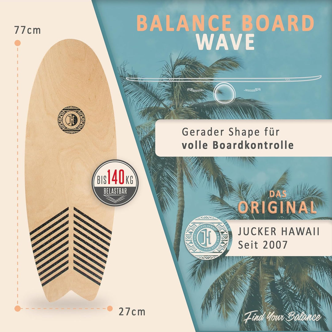 JUCKER HAWAII Balance Boards - Trick & Surf Balanceboard (100% Echtholz) mit extra rutschfester Ober