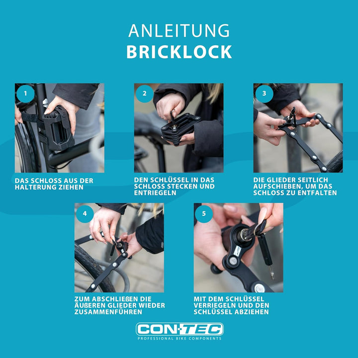 CONTEC Fahrrad-Faltschloss Brick Lock, Schwarz, Stahl, Hohe Sicherheit, 780mm, Mit 2 Schlüsseln, Fal