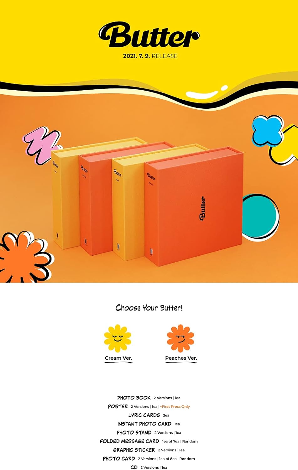 BTS - Butter Album+Extra Photocards Set (Peaches ver.), Peaches Ver.