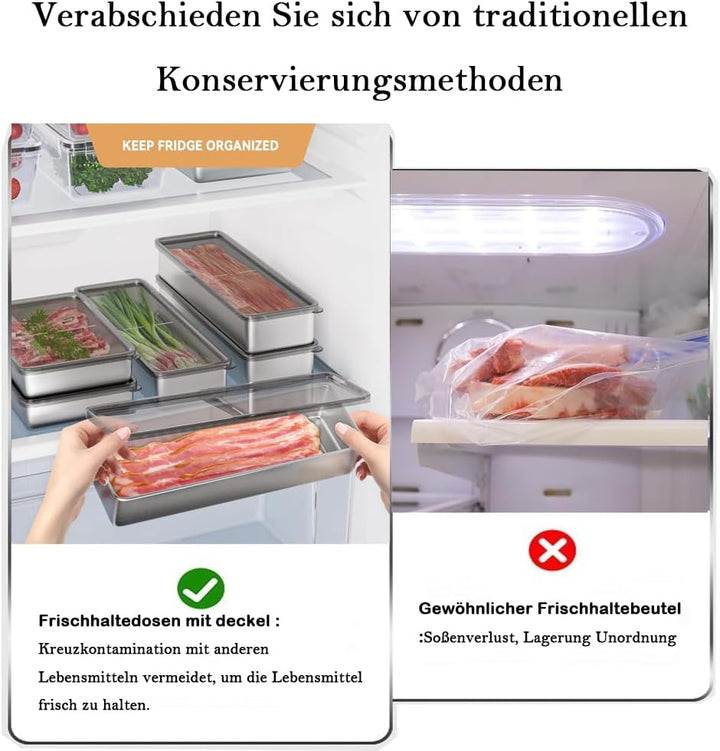 Kongming 4 Stück Edelstahl Aufschnittboxen für Kühlschrank Wurst Aufbewahrung Vorratsdosen mit Decke