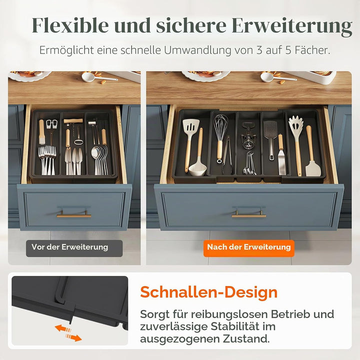 Lifewit Besteckkasten für Schubladen, Grosser Utensilienständer Erweiterbar auf 50 cm, verstellbarer