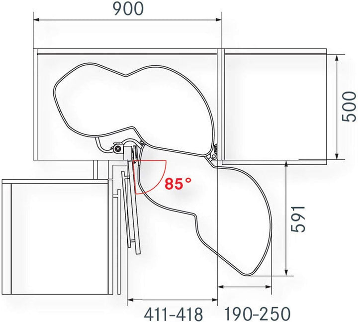 Kesseböhmer Eckschrank Schwenkauszug LeMans II 450 mm Rechts Eckschrank Beschlag inkl. Antirutschmat