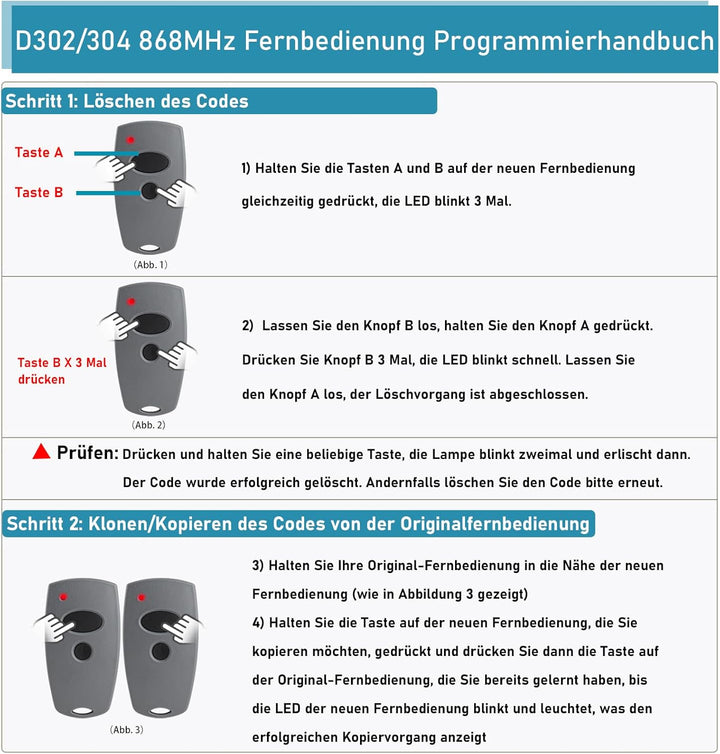 2 Stück Garagentoröffner Hansender Kompatibel mit 868,3MHz Marantec Digital 302 384 304 313 321 323