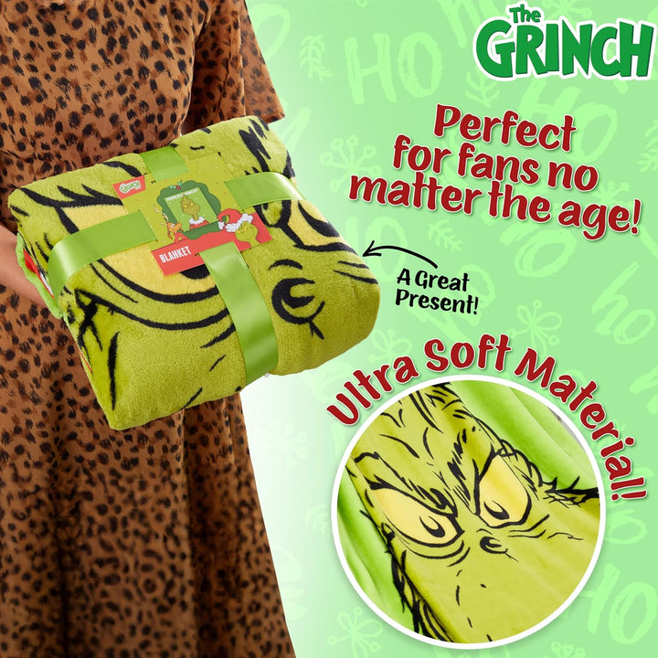 The Grinch Fleecedecke, Flauschige Kuscheldecke 150 x 130 cm - Geschenke Kinder (Grün), Grün