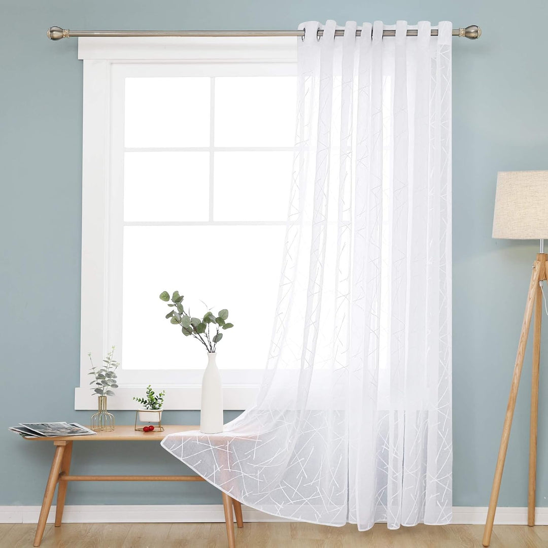 Deconovo Voile Vorhang Leinenoptik Ösenvorhang Transparent Dekoschal mit Stickerei Linie, 245x140 cm