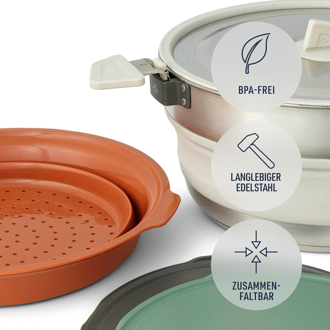 SEA TO SUMMIT - Detour Essentials Camp Kitchen Kit - 2 bis 4 Personen, 4-teilig - Faltbarer Topf 5L