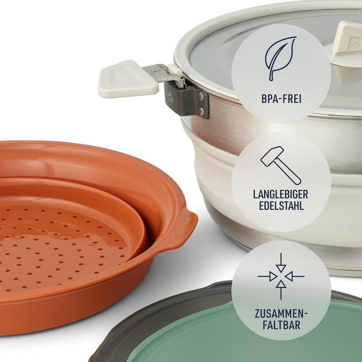 SEA TO SUMMIT - Detour Essentials Camp Kitchen Kit - 2 bis 4 Personen, 4-teilig - Faltbarer Topf 5L