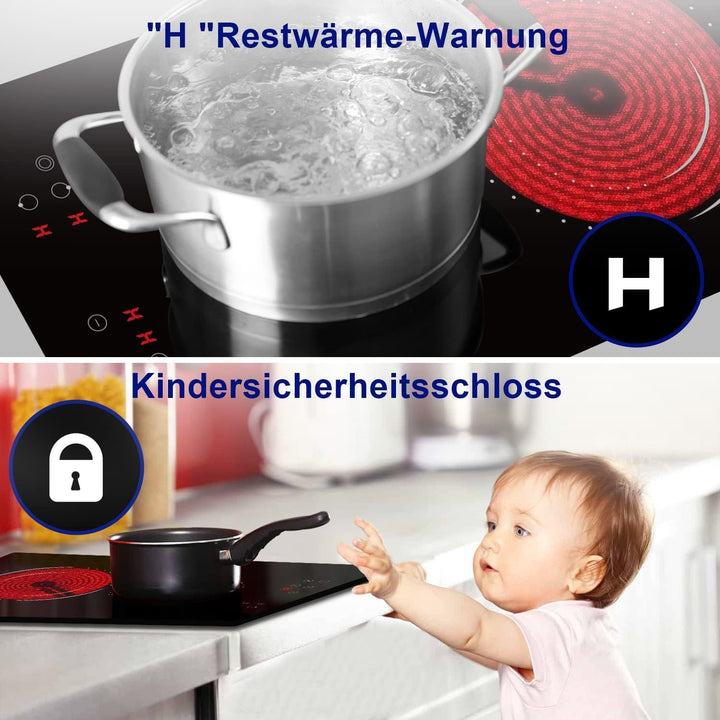 Glaskeramikkochfeld 2 Zonen, Hobsir Einbau Kochfelder 30cm, 3200W, Touch-Steuerung, Doppelte Zone, 9