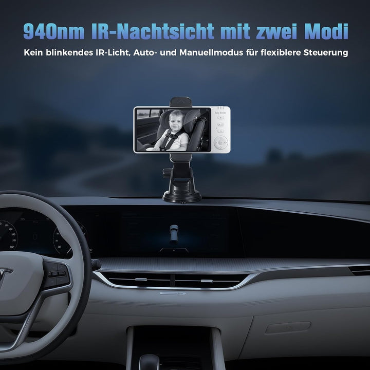 Baby Kamera Auto: 5" HD Kabelloser Baby Monitor mit Infrarot-Nachtsicht und Temperaturanzeige Batter