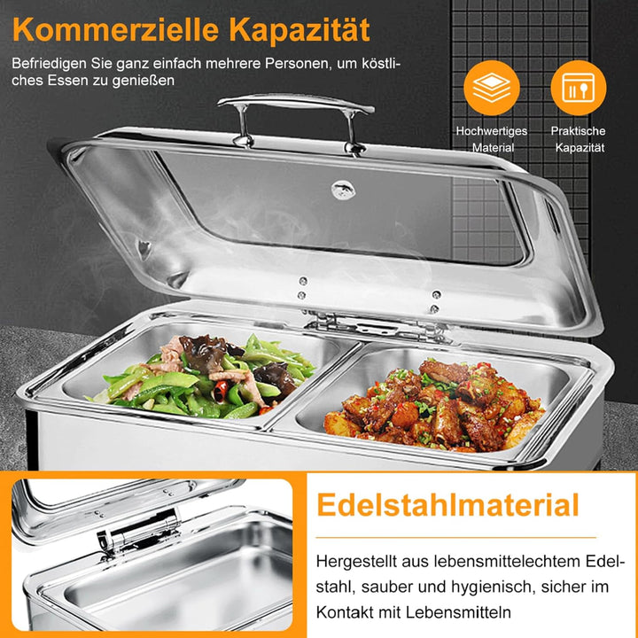 Chafing Dish Elektrisch 9L, Catering Warmhaltebehälter Edelstahl, Rechteckiger Chafing Dish Set Spei