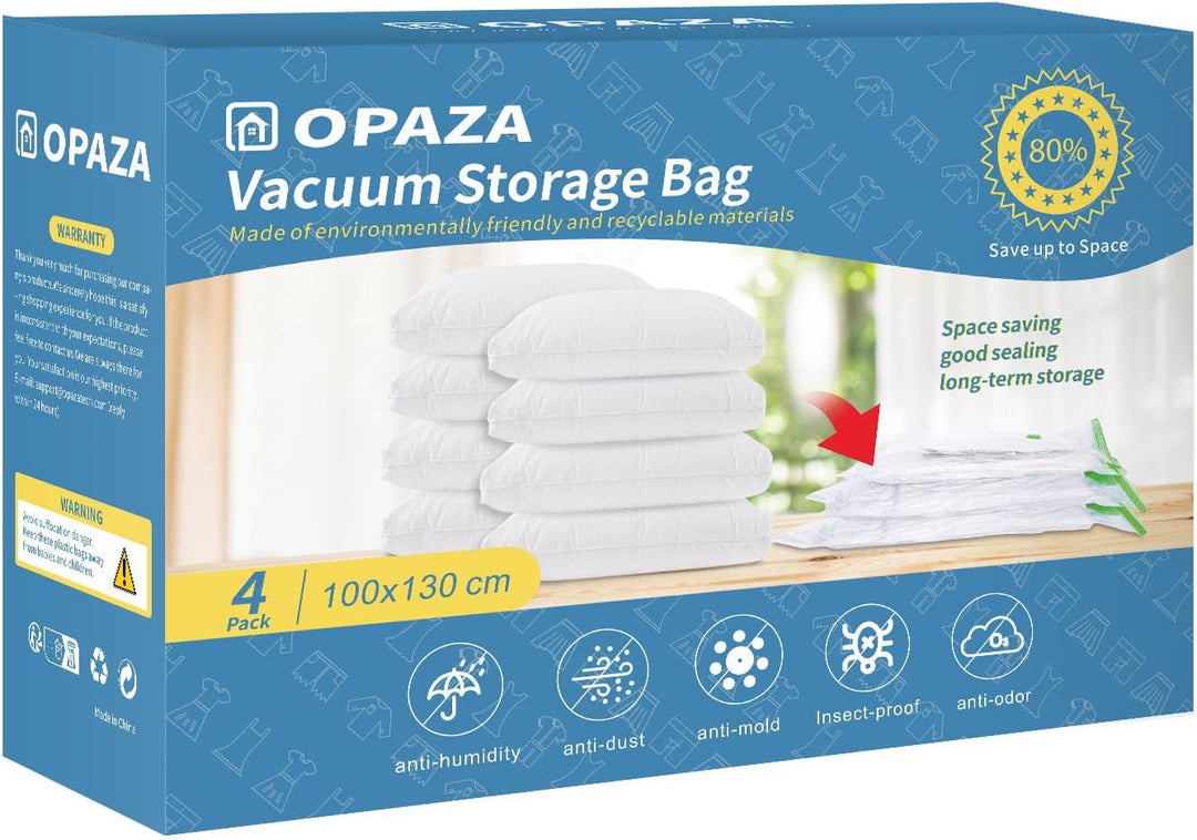 Opaza XXL Vakuumbeutel für Bettdecken, 4er Set Extra gross [130 x 100 cm] Vakuumbeutel für Kleidung,