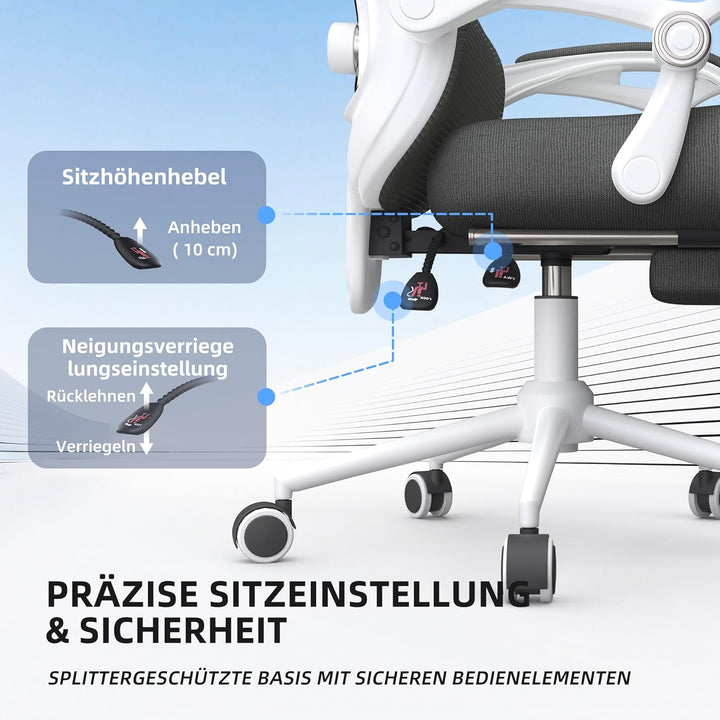 CYKOV Ergonomischer Bürostuhl mit Fussstütze, Büro Stuhl & Gaming Stuhl 150 kg+, 90-160° Verstellbar