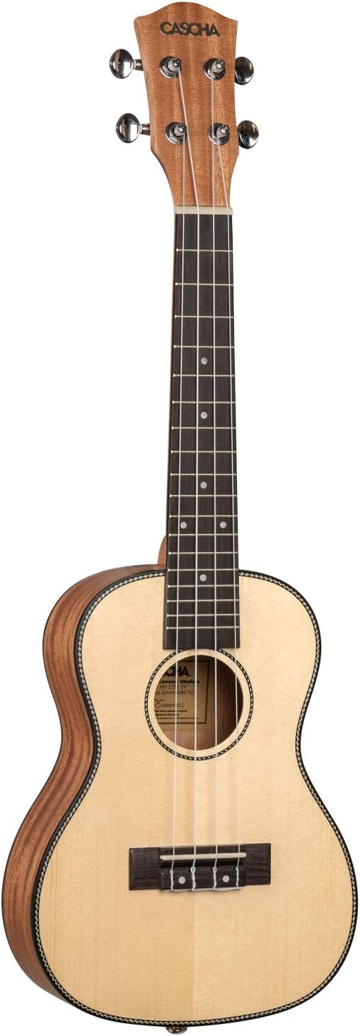 CASCHA Konzert Ukulele, Massive Fichtendecke, Solid Top, Hawaii Gitarre Set mit Aquila-Saiten, Zubeh
