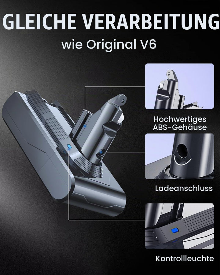 6000mAh Akku kompatibel mit Dyson V6, V6 Motorhead Pro Exclusive, DC62, DC62 Animal/Animalpro, DC74,