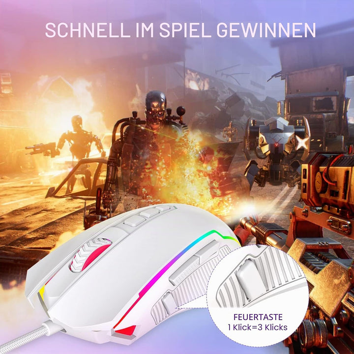 Redragon Gaming Maus, Gaming Mouse mit RGB und Einstellbar 8000 DPI, Maus mit 9 programmierbare Tast