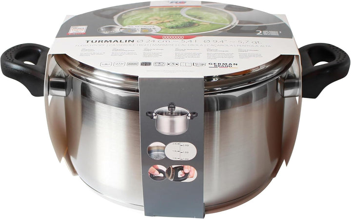 ELO 12221 Fleischtopf m.GD 20 cm Serie Turmalin, Induktion, Edelstahl satiniert, rutschfeste Kunstst