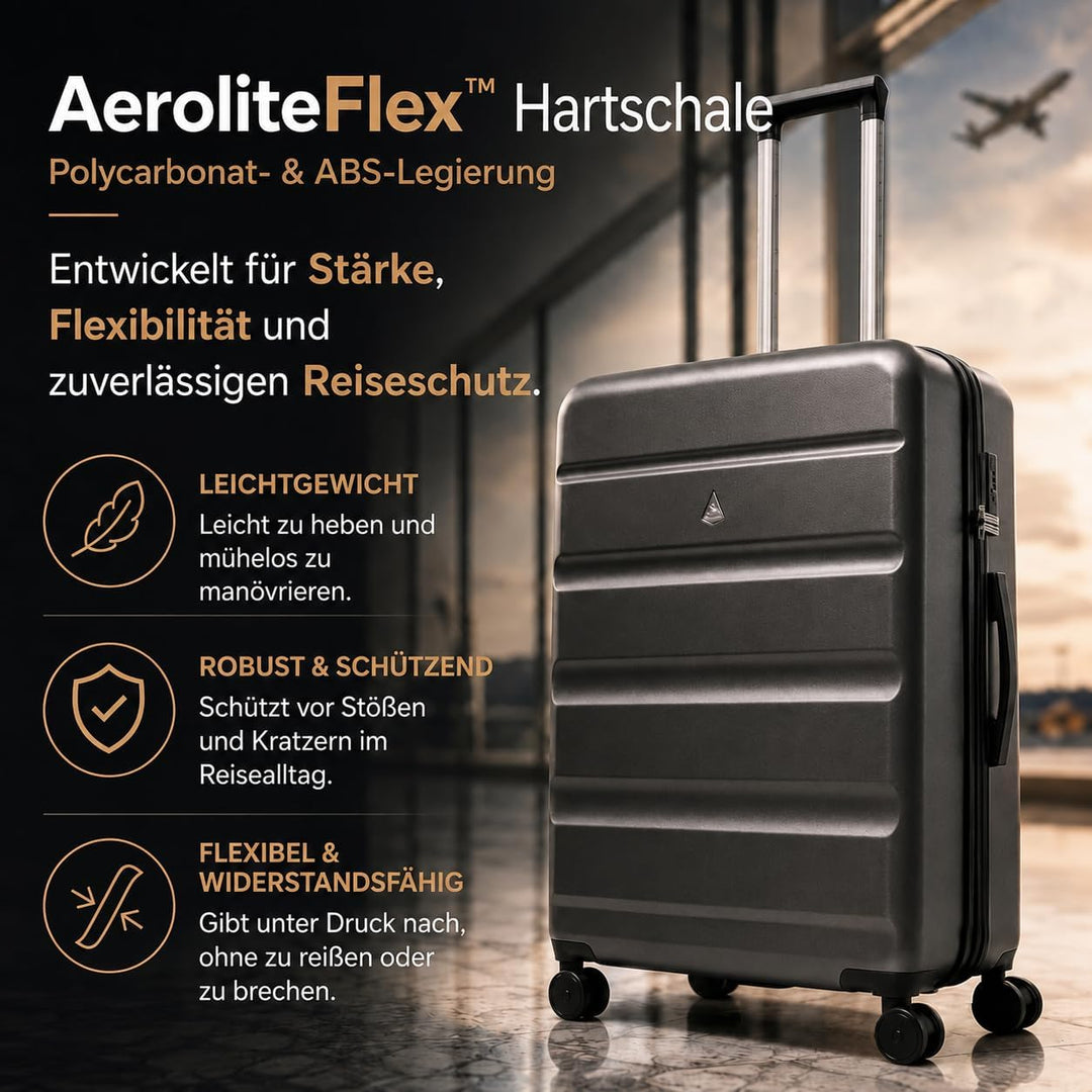 Aerolite Leichter Rollkoffer L, 100 l – Reisekoffer mit Rollen, TSA-Zahlenschloss &amp; robuster Hartsch