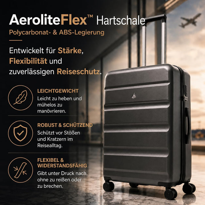 Aerolite Leichter Rollkoffer L, 100 l – Reisekoffer mit Rollen, TSA-Zahlenschloss &amp; robuster Hartsch