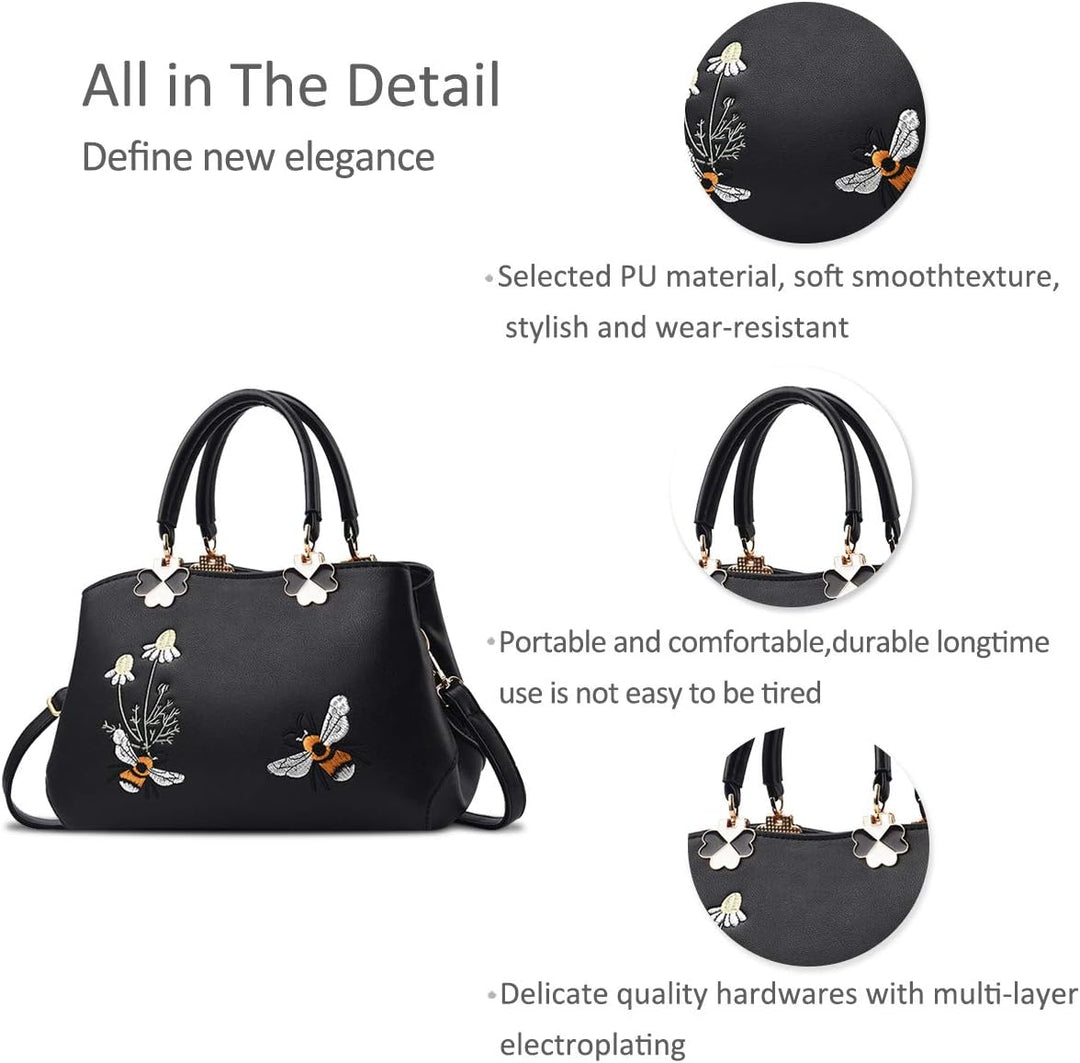 NICOLE&DORIS Handtaschen Damen Mode Schultertasche Geldbörse Retro Umhängetasche Frau Tote Stickerei