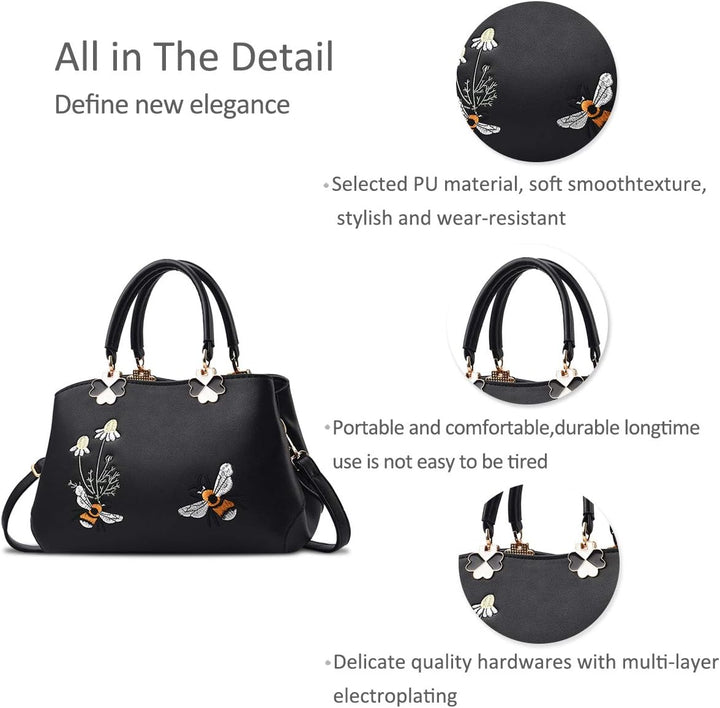 NICOLE&DORIS Handtaschen Damen Mode Schultertasche Geldbörse Retro Umhängetasche Frau Tote Stickerei