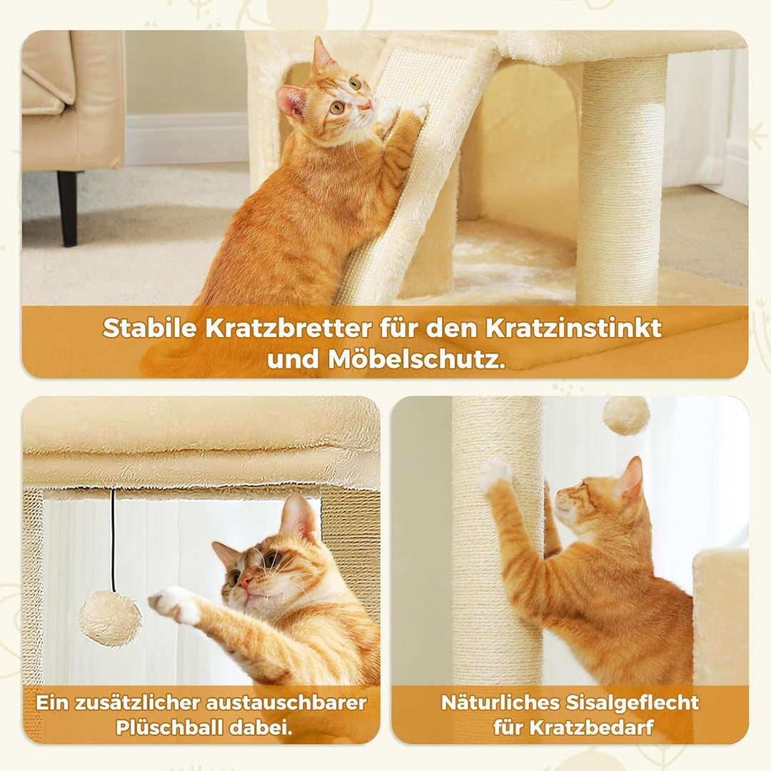 PAWZ Road Grosser Kratzbaum, 11 cm Dicke Stämme mit extrem grosser Doppelhöhle, vollständig mit Fisa