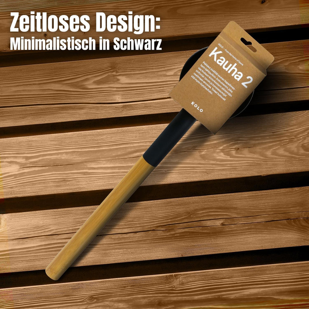 KOLO Saunakelle Typ 2 - Aufgusskelle 300ml Aluminium Schwarz - 43cm Bambusgriff - Sauna Kelle - Made