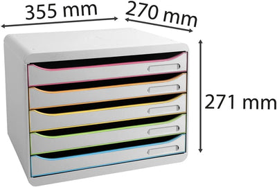 Exacompta 308913D Ablagebox Harlekin mit 5 Schubladen für DIN A4+ Dokumente. Belastbare Schubladenbo