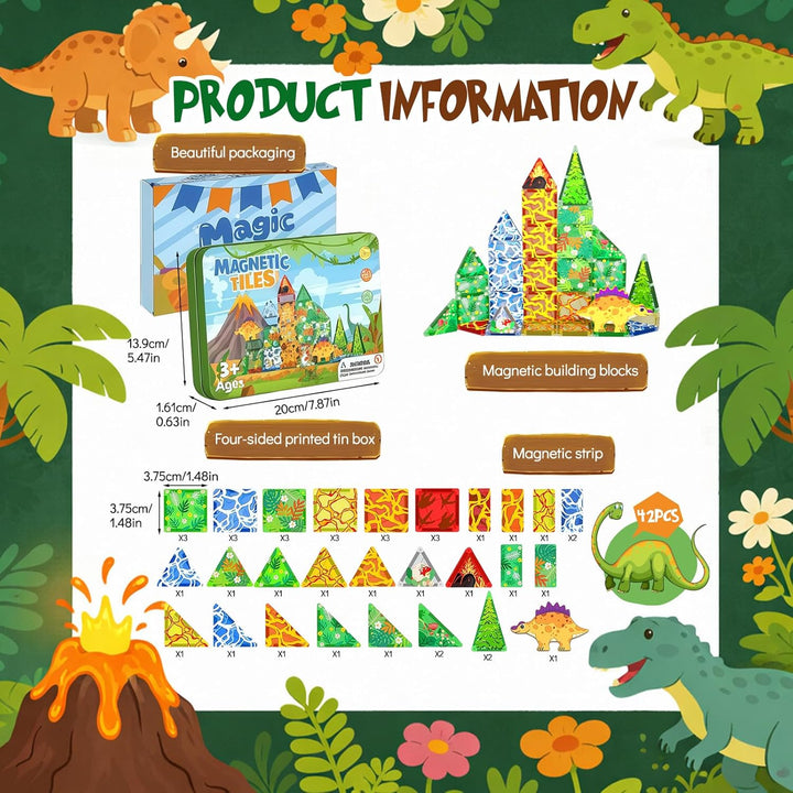 Magnetische Bausteine Kinder Verstaubare, Dinosaurier Magna Tiles, Dschungel Magnet Spielzeug, Mini