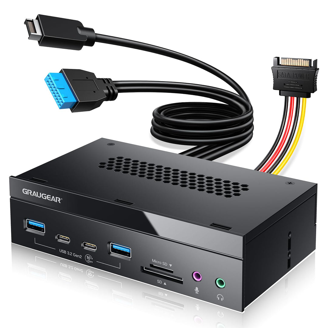 GRAUGEAR 5,25 Zoll PC Frontpanel m. SD Kartenleser und USB HUB [8 in 1] | PC Gehäuse Frontpanel mit