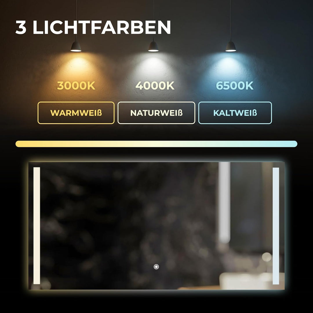 BR Bringer LED Badspiegel - 120x60 cm - Badezimmerspiegel mit Beleuchtung und Anti-Beschlag Funktion