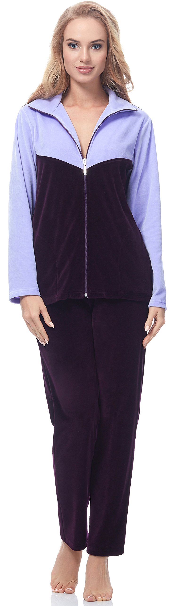Merry Style Damen Velours Freizeitanzug Hausanzug MSMG001, Violett (Kein Aufdruck)(1725)
