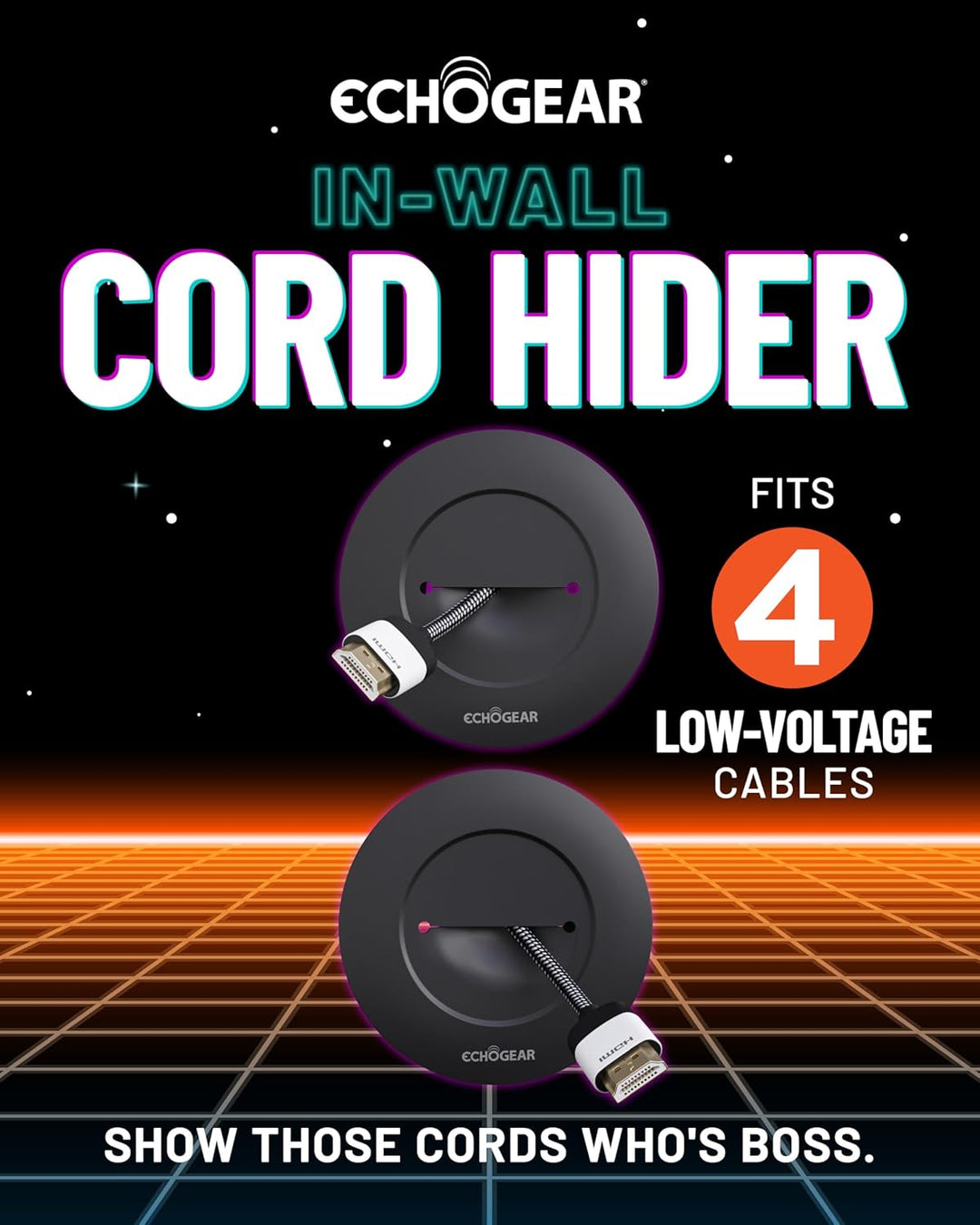 Echogear Kabel-Abdeckung für Wandfernseher - Wand-Kabeltüllen-Kit CMIWG Schwarz, Schwarz